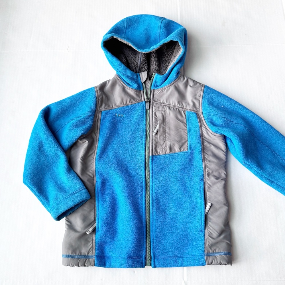 Land's End Boys Fleece Warm Hooded Jacket In royal blue and grey